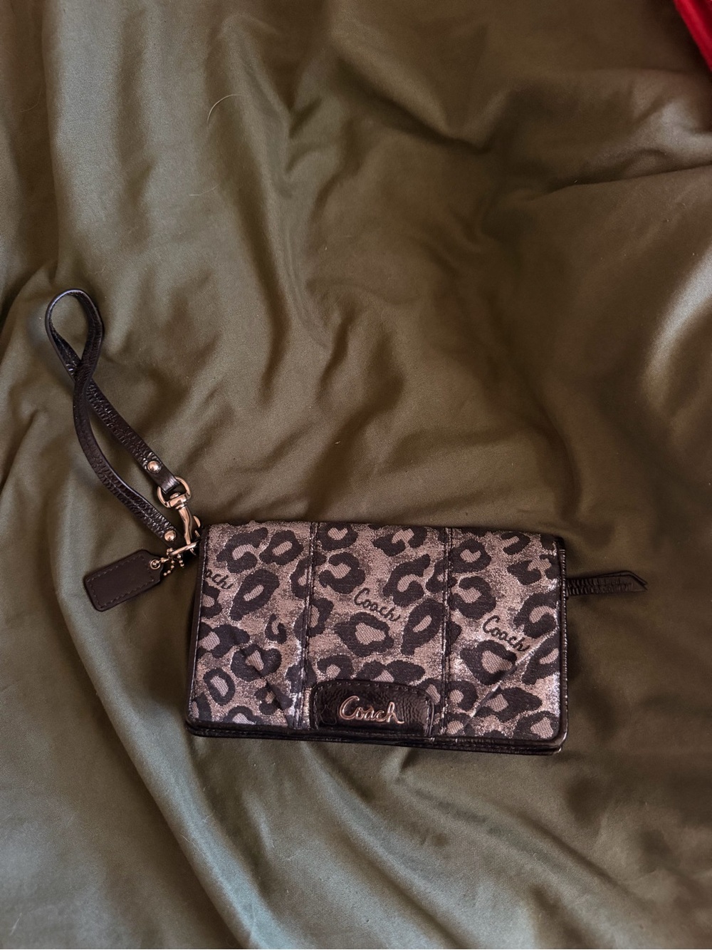 Coach Metallic Leopard Print Wristlet in Black and Gray